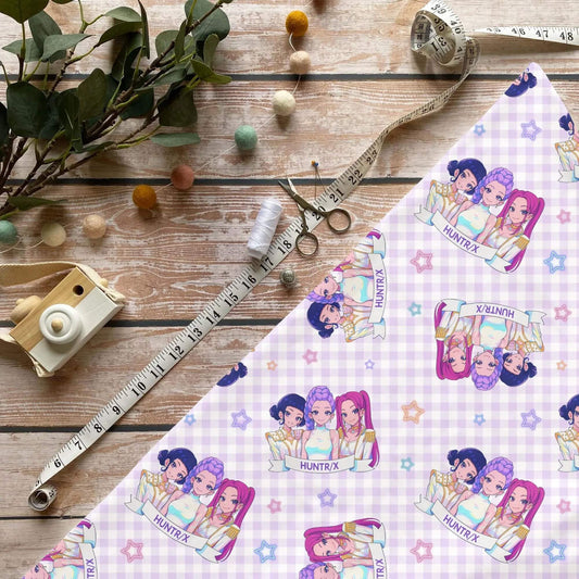 Stoff Meterware K Popband kariert Jersey Kinderstoff lila Muster
