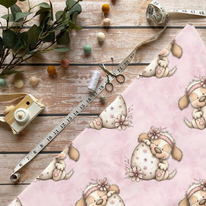Stoff Meterware Hund mit Ei Jersey Kinderstoff rosa
