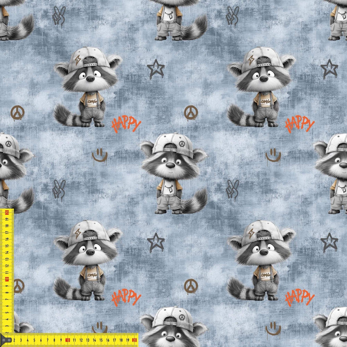 Stoff Meterware Waschbär Kinder cool nähen
