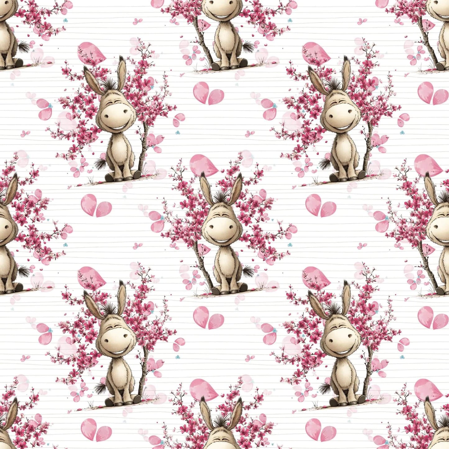 Nahtloses Stoffmuster Esel Blüten rosa Kinderstoff Muster