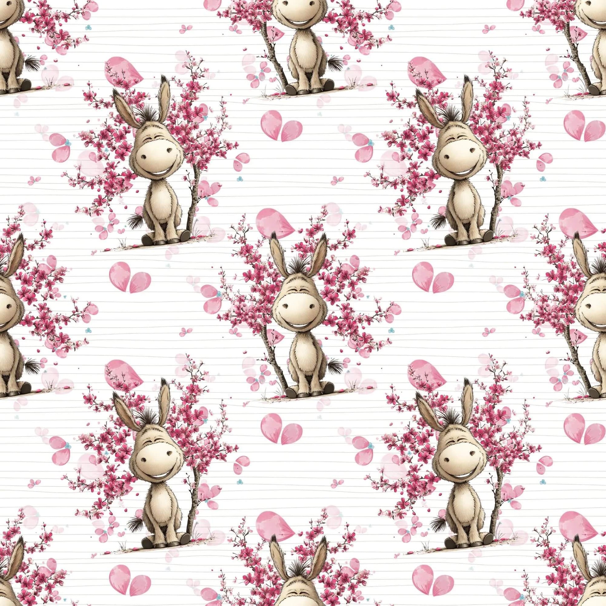 Nahtloses Stoffmuster Esel Blüten rosa Kinderstoff Muster
