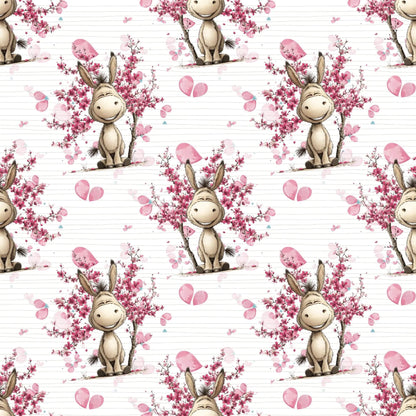 Nahtloses Stoffmuster Esel Blüten rosa Kinderstoff Muster