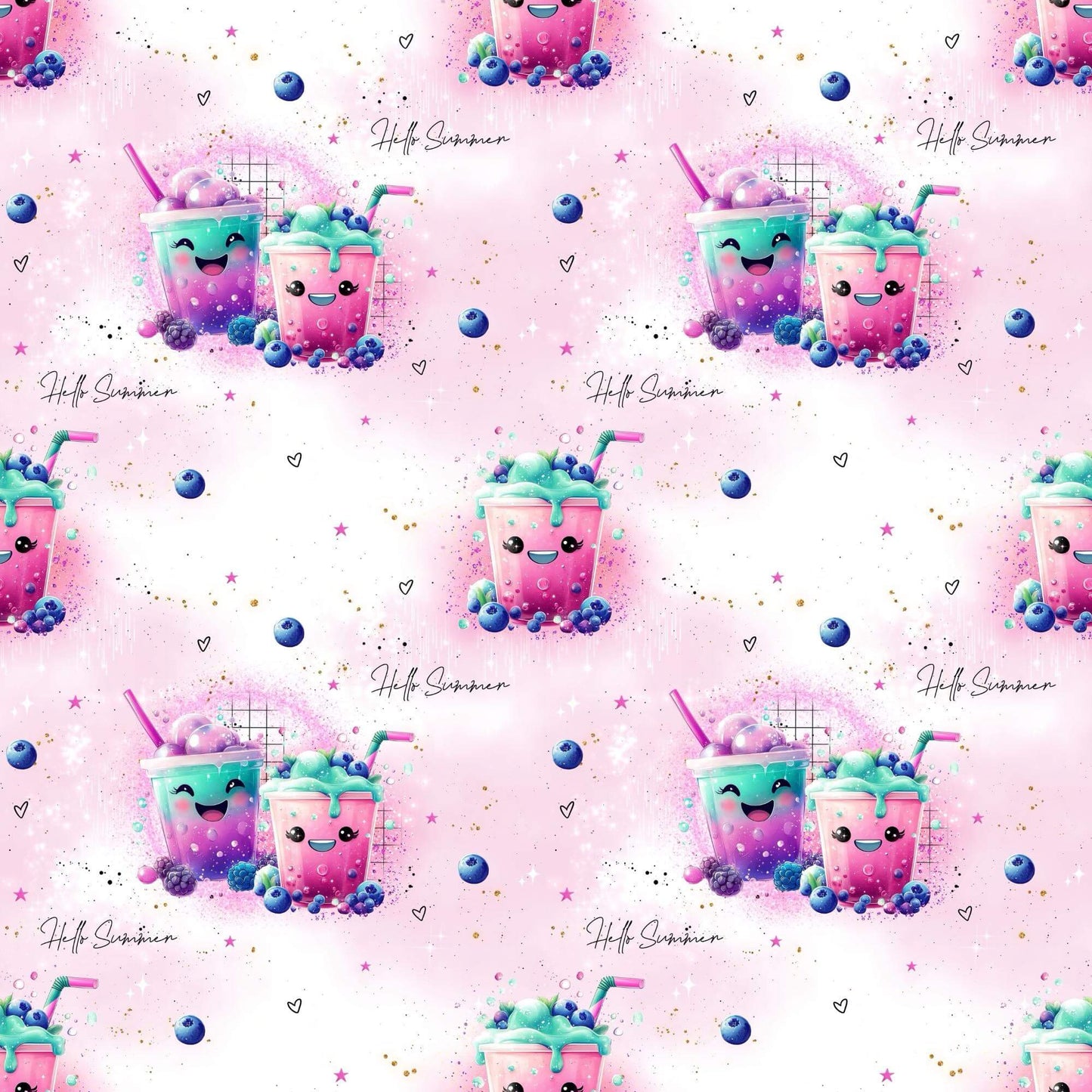 Süßer Smoothie Kinderstoff – Jersey Stoff Meterware mit Beerenmotiv
