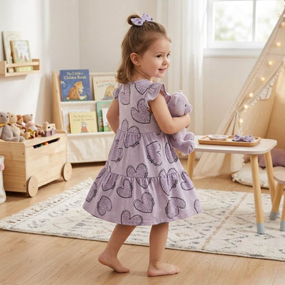Leoherzen Mädchenstoff Lifestyle-Foto mit Haarschleife und Kuscheltier im Kinderzimmer, OEKO-TEX 100 Jersey Mädchenstoff Deko-Szene