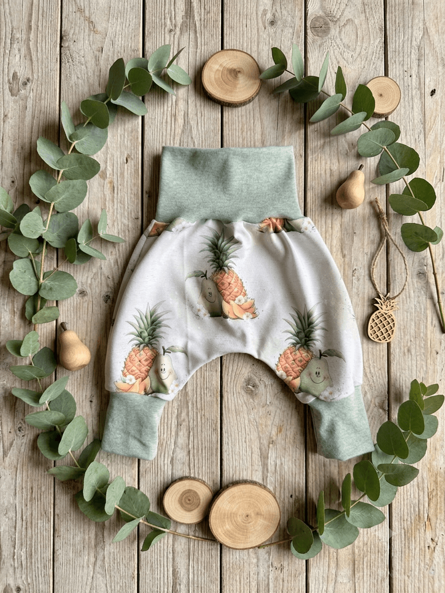 Pumphose Größe 56 62 mit Früchte Stoffdesign
