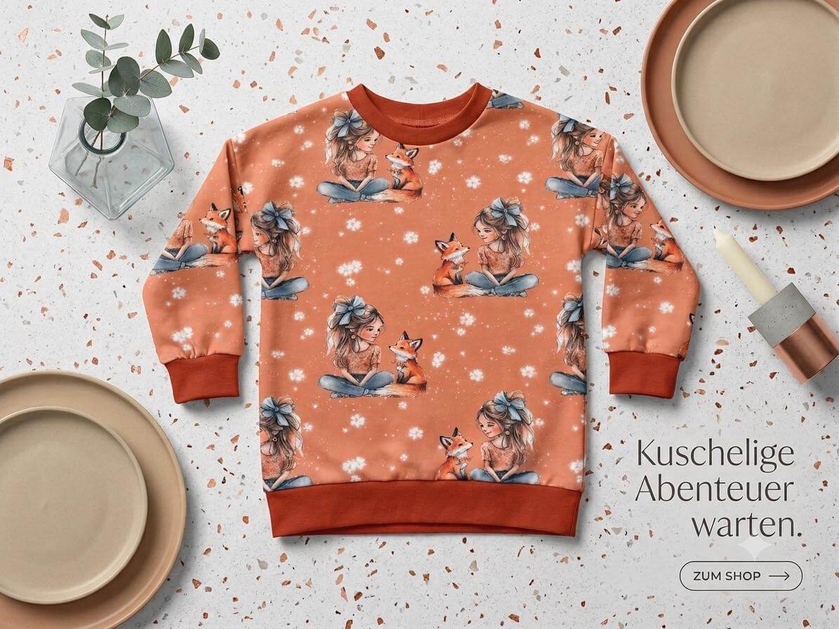 Fuchsmädchen Pullover Größe 110 aus French Terry
