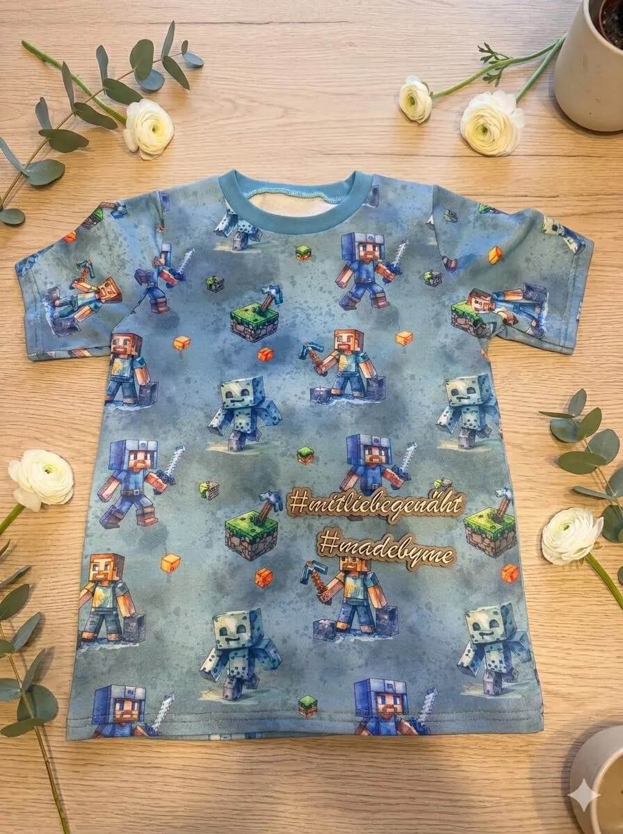 Kinderkleidung Handmade T Shirt Crafted Blocks blau French Terry