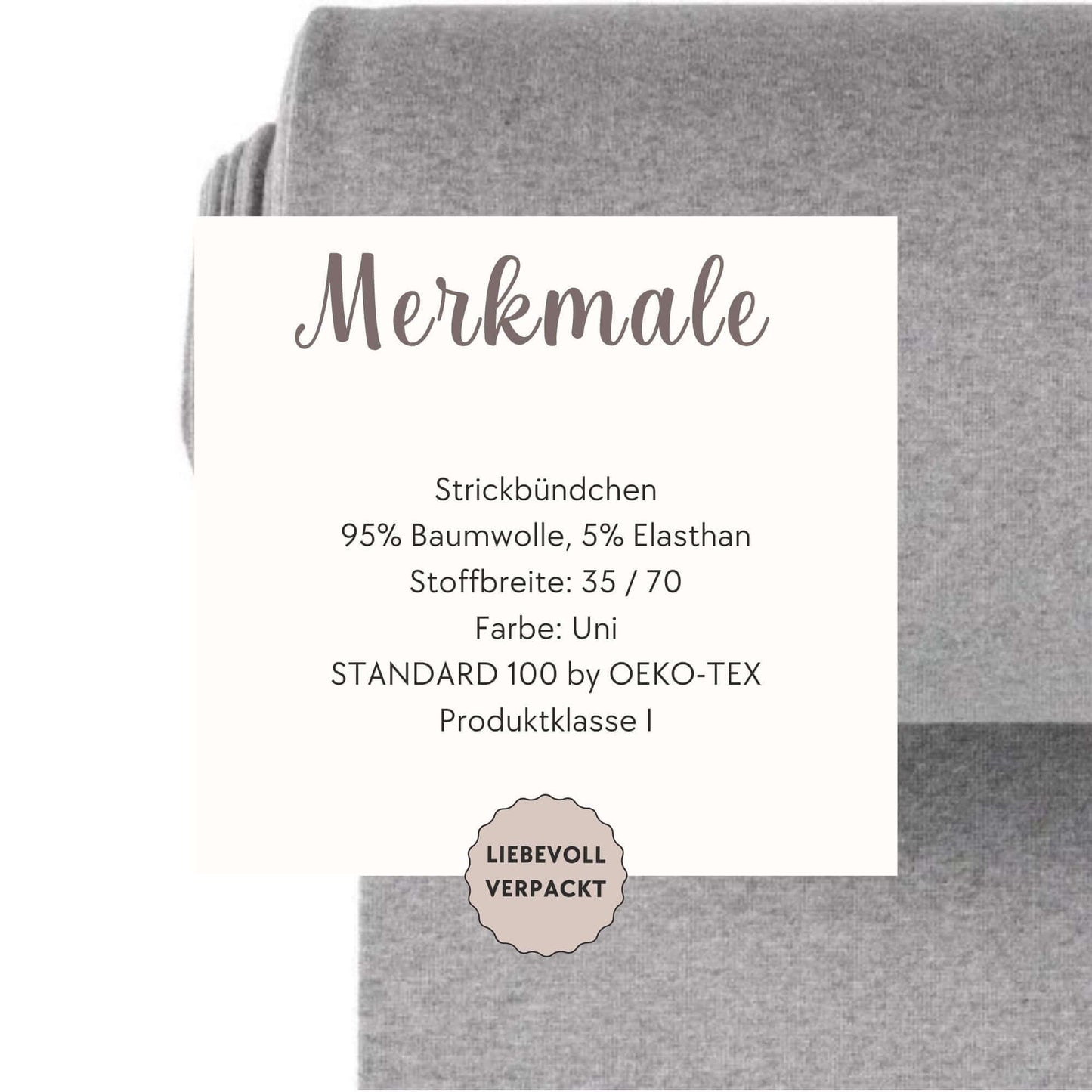 Strickbündchen Hellgrau Meliert 0,5m Meterware – elastisches Bündchen OEKO TEX 100
