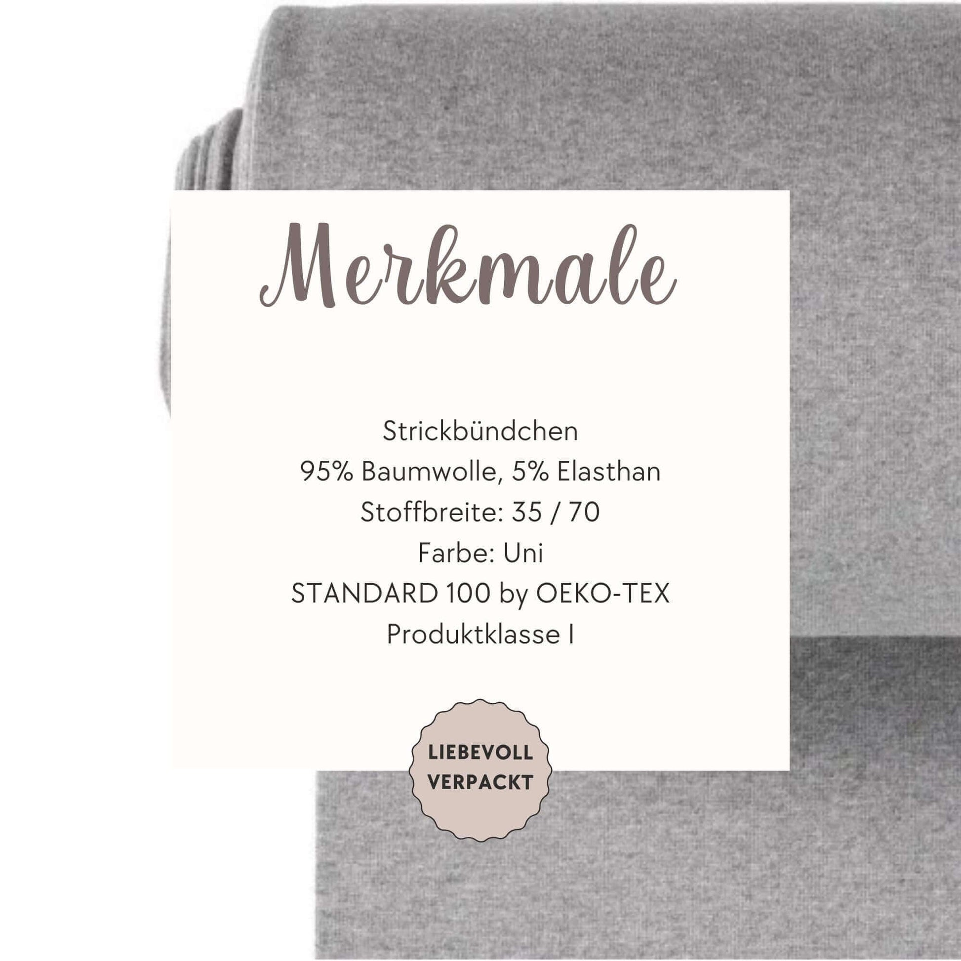 Strickbündchen Hellgrau Meliert 0,5m Meterware – elastisches Bündchen OEKO TEX 100
