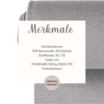 Strickbündchen Hellgrau Meliert 0,5m Meterware – elastisches Bündchen OEKO TEX 100
