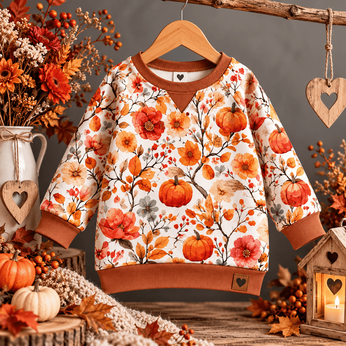 Stoff Meterware Herbstblüten Kürbiszauber Kinderstoffe Nähbeispiel