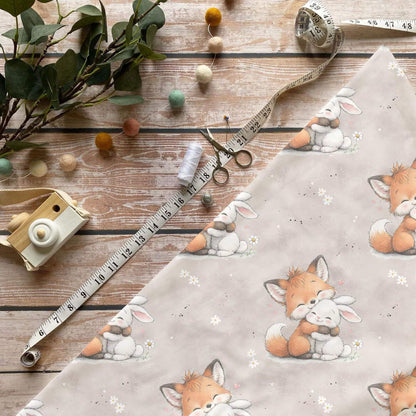 Herzensfreunde Kinderstoff Meterware mit Fuchs und Hase Motiv, OEKO-TEX 100 Jersey Stoff für Baby- und Kindermode