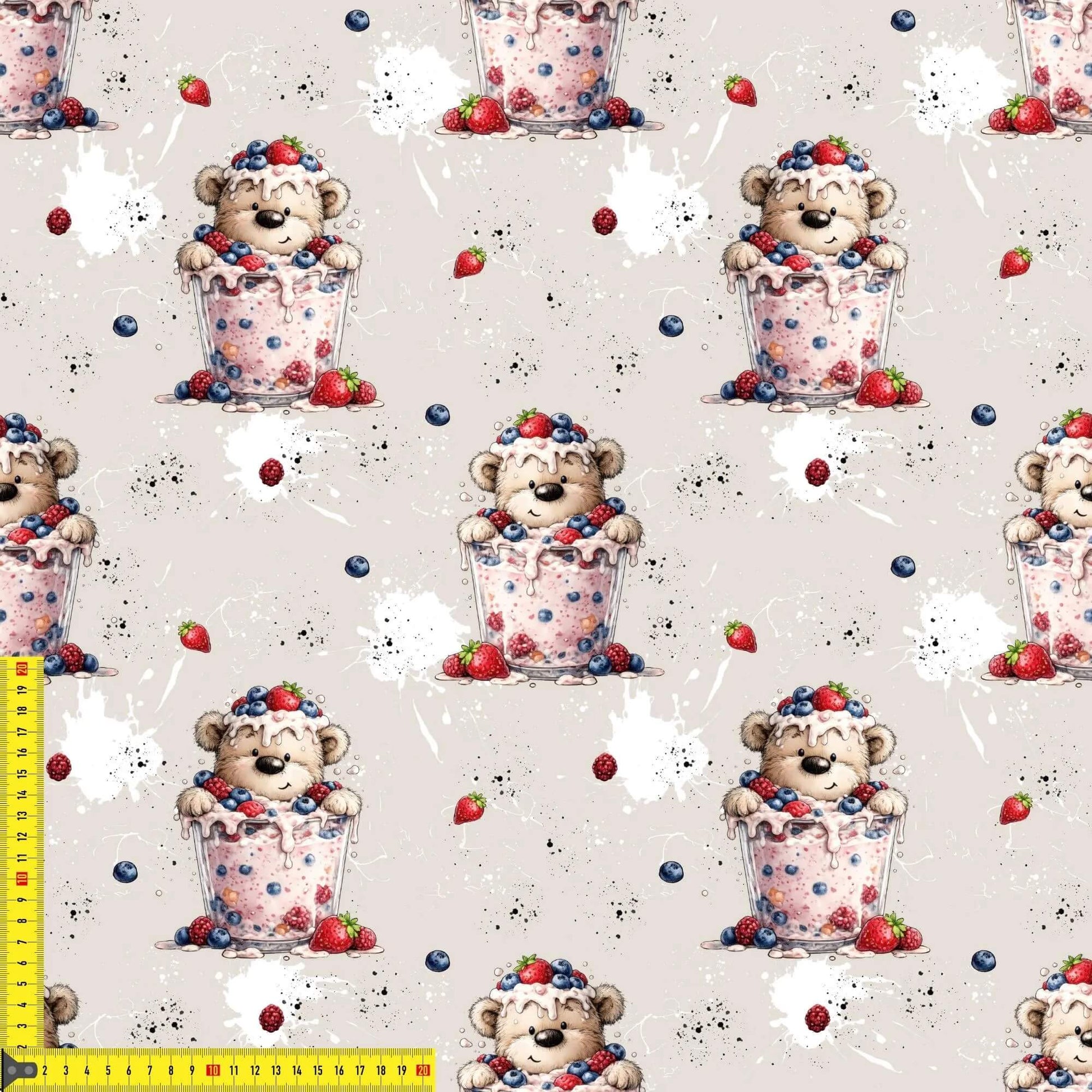Kinderstoff Joghurtbärchen als Jersey French Terry Baumwolle Stoff Meterware
