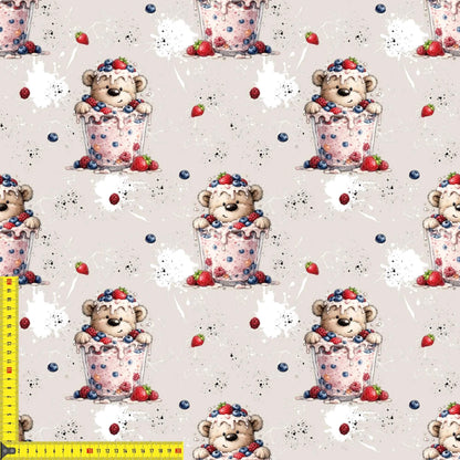 Kinderstoff Joghurtbärchen als Jersey French Terry Baumwolle Stoff Meterware

