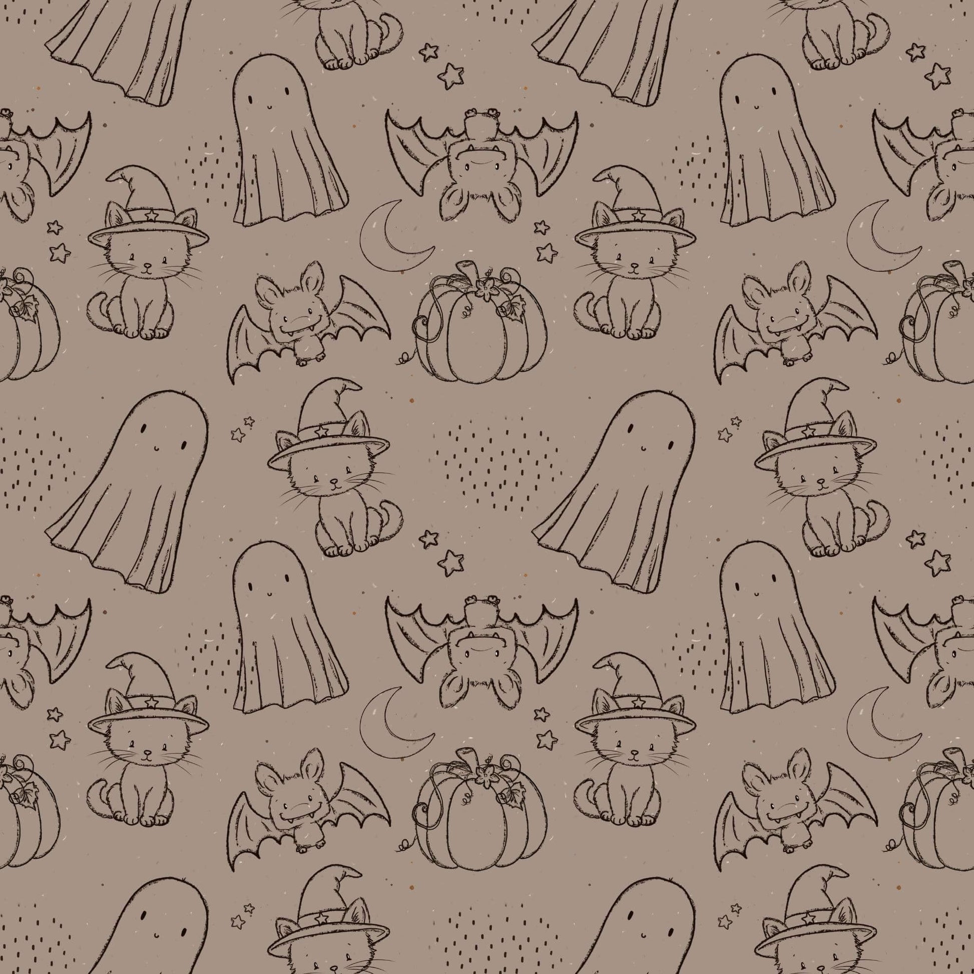 Spooky Skizzen Musselin und Softshell Stoff Meterware mit Maßband, Stoff Meterware online kaufen