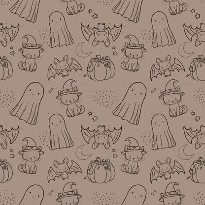 Spooky Skizzen Musselin und Softshell Stoff Meterware mit Maßband, Stoff Meterware online kaufen