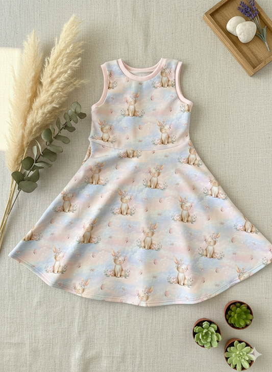 Kleid für Mädchen/ Vorbestellung/ Handmade Kleidung/ Motiv Wolkenhase
