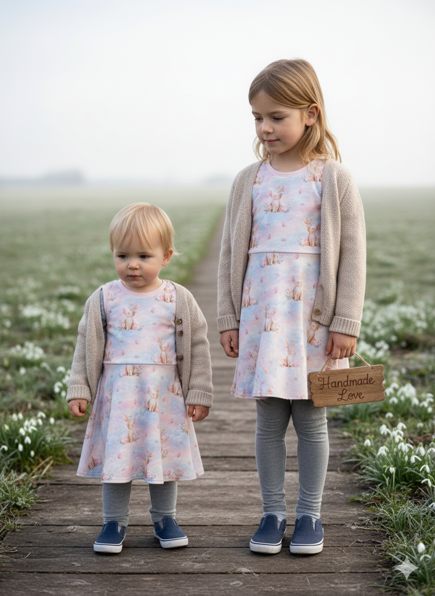 Kleid für Mädchen/ Vorbestellung/ Handmade Kleidung/ Motiv Wolkenhase