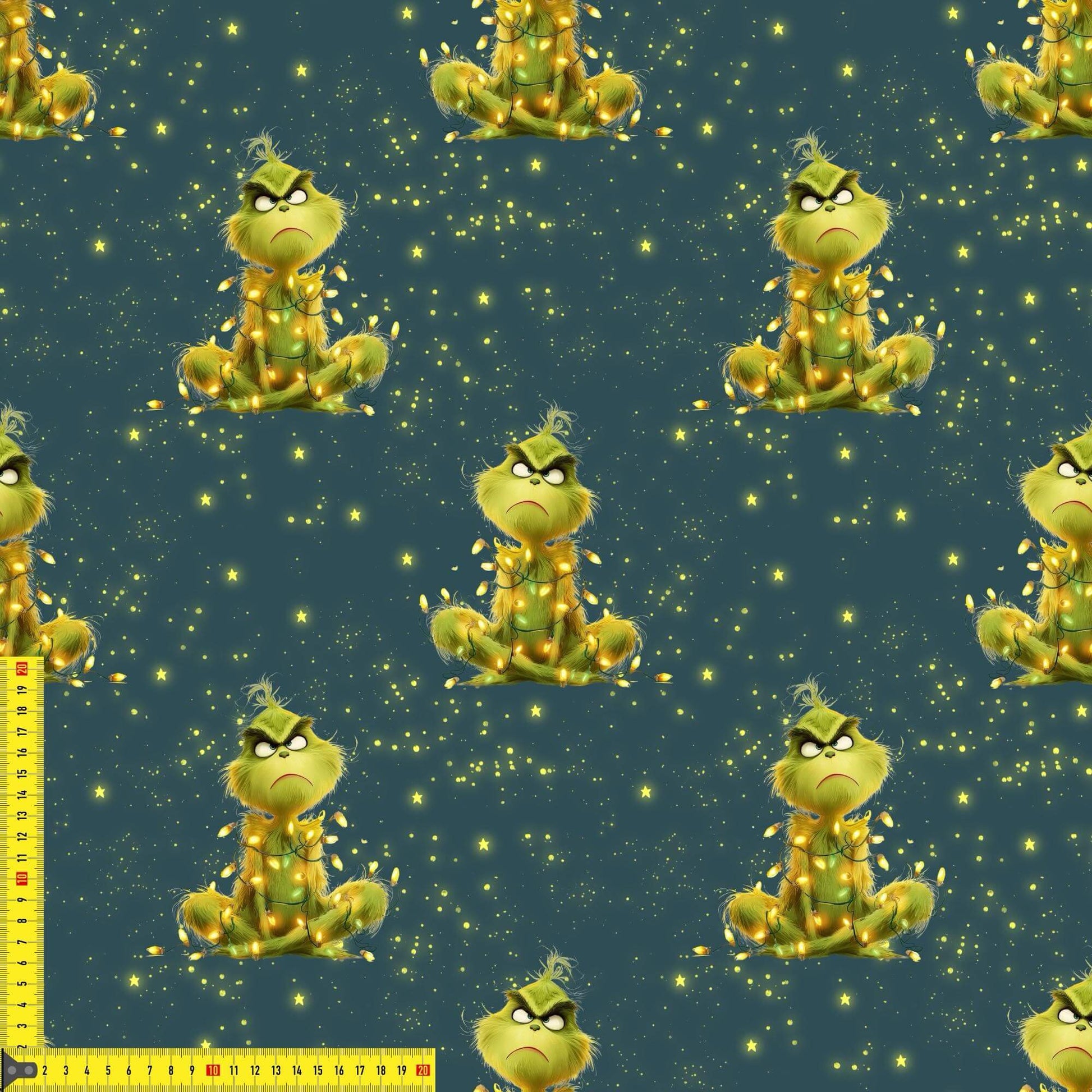 French Terry Meterware mit Weihnachtsmuffel & Lichterketten – perfekt für Pullover & Pumphosen