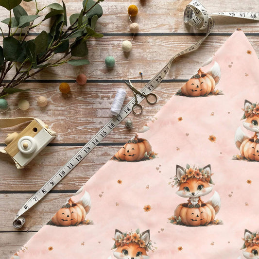 Kürbis Fuchs Stoff Meterware – ideal für Kinderkleidung & herbstliche Accessoires