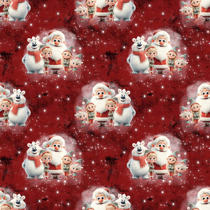 Baumwollstoff mit rotem Hintergrund & Schneeflocken – Weihnachtstruppe Design für Kinder