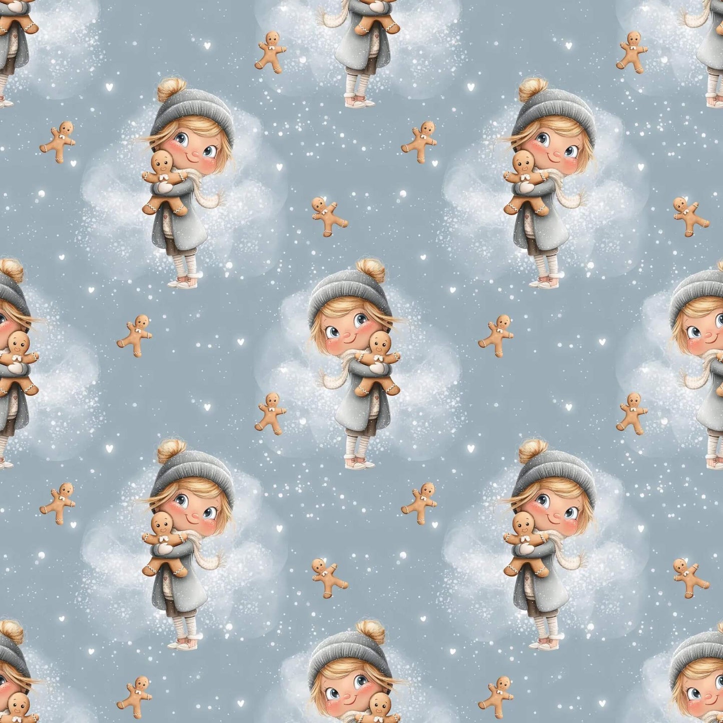 Baumwollstoff mit winterlichem Design auf blauem Hintergrund – Meterware für kreative Nähideen