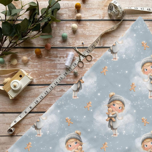Lebkuchen Mädchen Stoff Meterware – ideal für Kinderkleidung & winterliche Accessoires