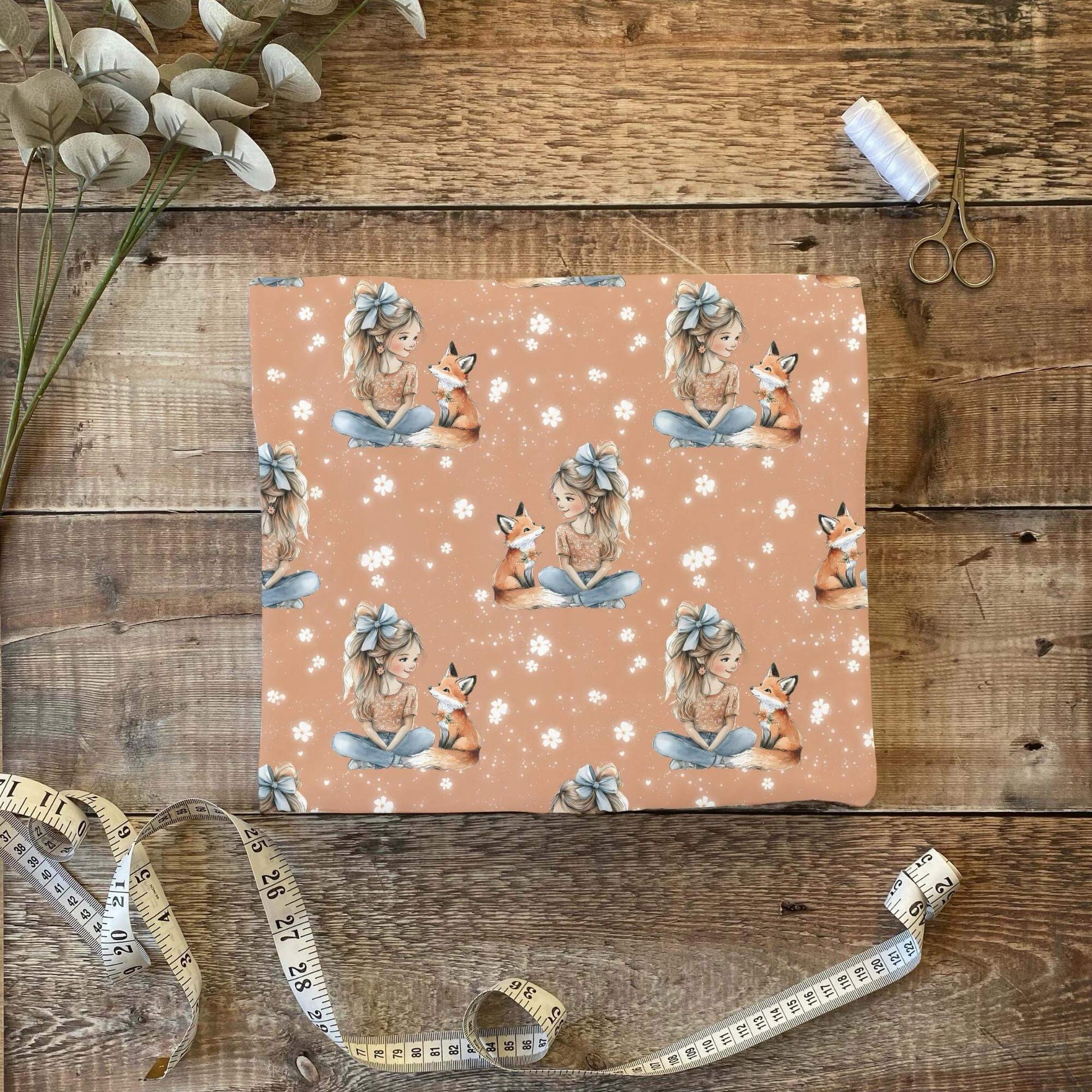 Jersey Kinderstoff mit Fuchs & Mädchen – OEKO-TEX zertifiziert & liebevoll illustriert