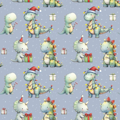 „Jersey Kinderstoff mit Weihnachtsdino – OEKO-TEX zertifiziert & liebevoll illustriert“