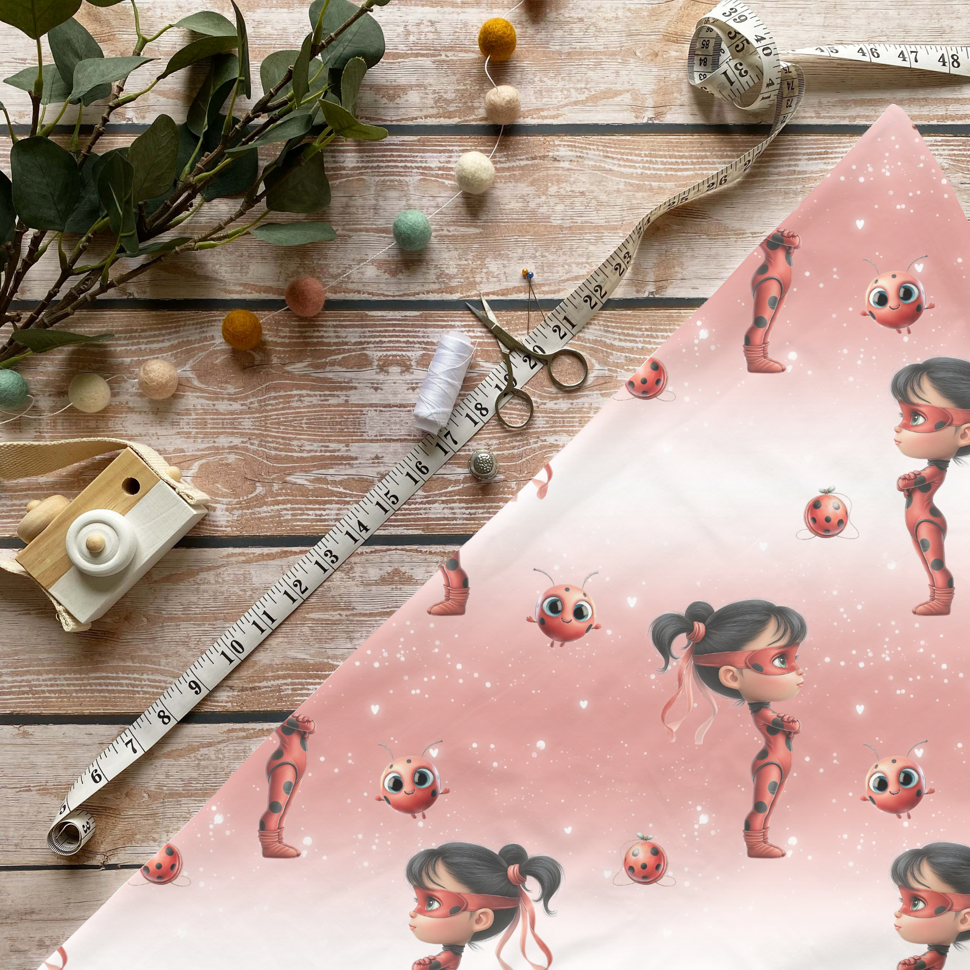 „Jersey Kinderstoff mit Ladybug-Motiv – OEKO-TEX zertifiziert & liebevoll illustriert“