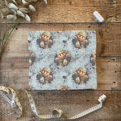 „Jersey Kinderstoff mit Ninja-Motiv – OEKO-TEX zertifiziert & kraftvoll illustriert“