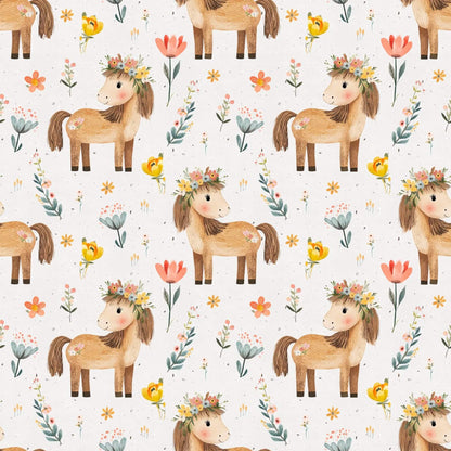 „Jersey Kinderstoff mit Pferdemotiv – OEKO-TEX zertifiziert & liebevoll illustriert“