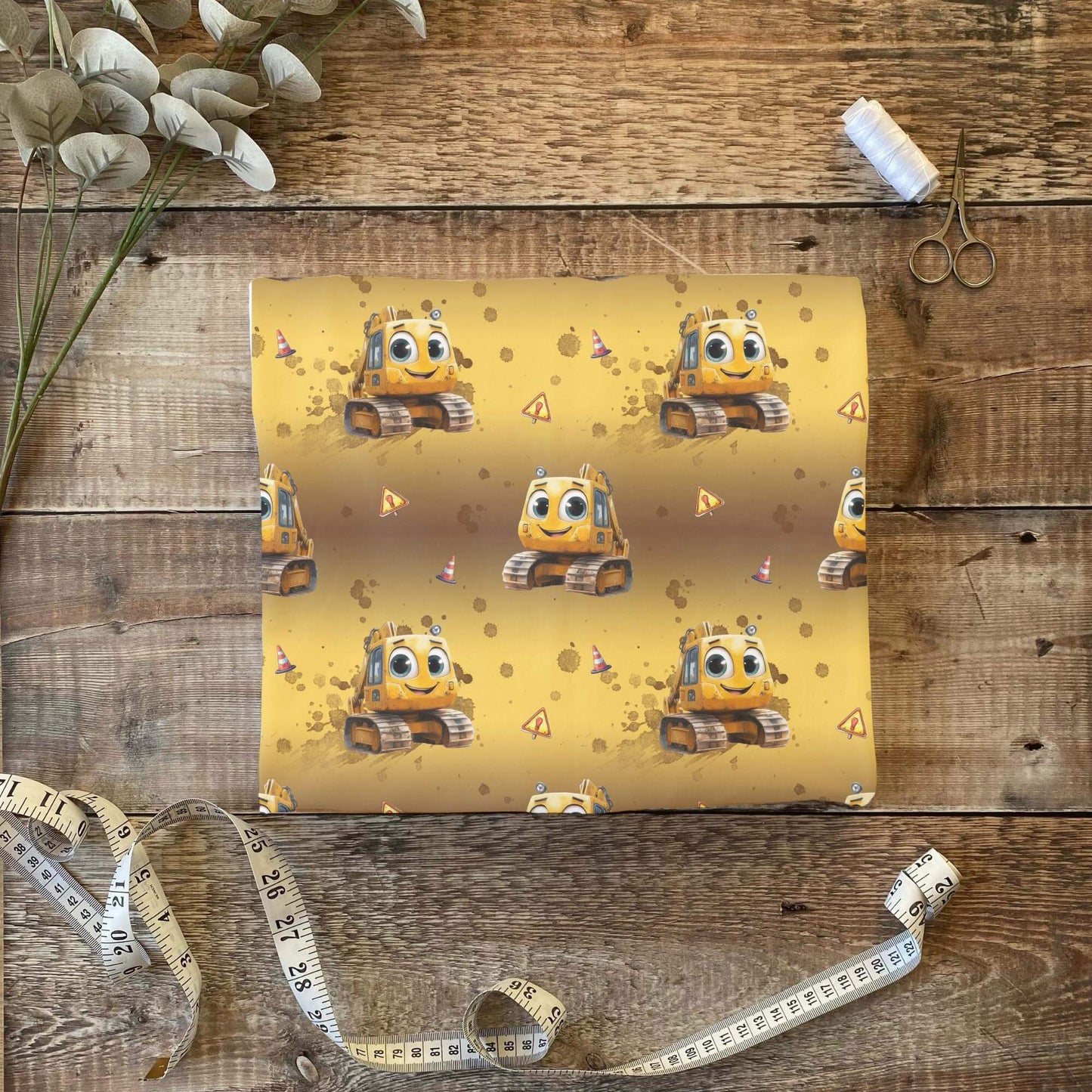 „Jersey Kinderstoff mit Baggermotiv – OEKO-TEX zertifiziert & liebevoll illustriert“