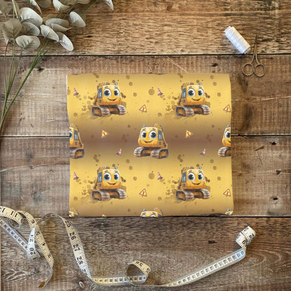 „Jersey Kinderstoff mit Baggermotiv – OEKO-TEX zertifiziert & liebevoll illustriert“