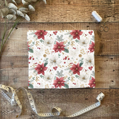 „Jersey Kinderstoff mit Weihnachtsblumen – OEKO-TEX zertifiziert & liebevoll illustriert“