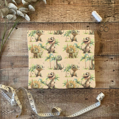 „Jersey Kinderstoff mit Dino-Design – OEKO-TEX zertifiziert & liebevoll illustriert“