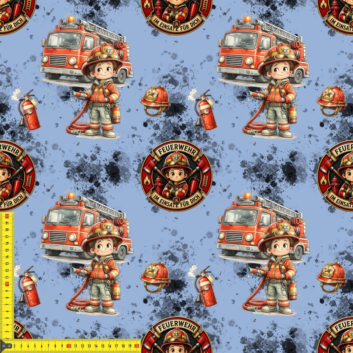 Kleine Feuerhelden Musselin und Softshell Stoff Meterware mit Maßband, Stoff Meterware online kaufen
