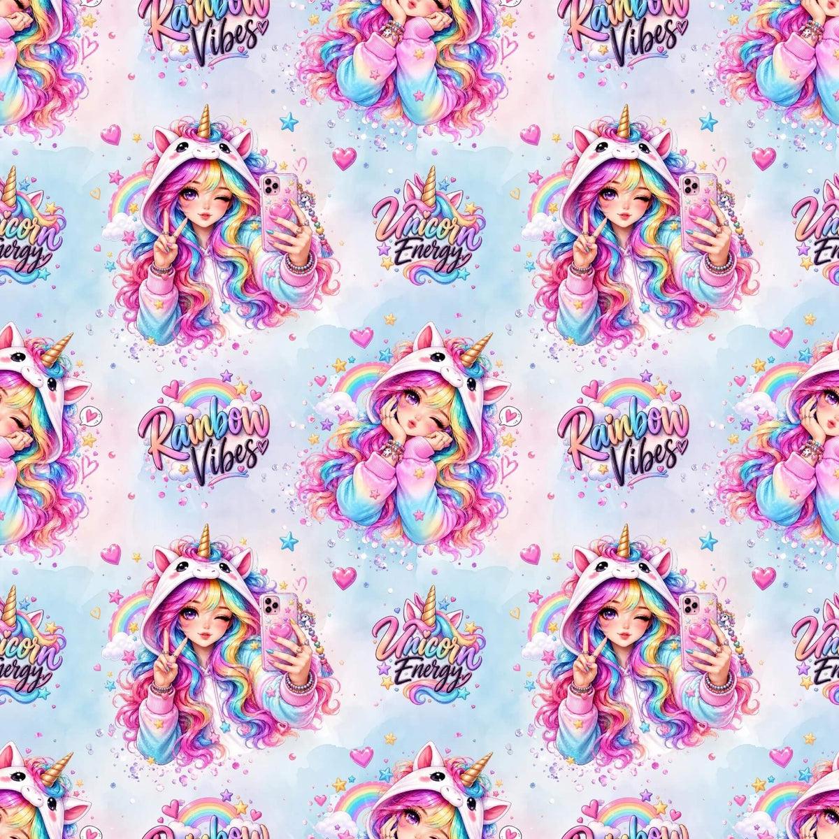 Rainbow Unicorn Vibes Musselin und Softshell Stoff Meterware mit Maßband, Stoff Meterware online kaufen