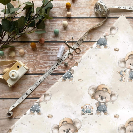 Baumwollstoff Meterware Koala mit Auto Kinderstoffe Babystoffe