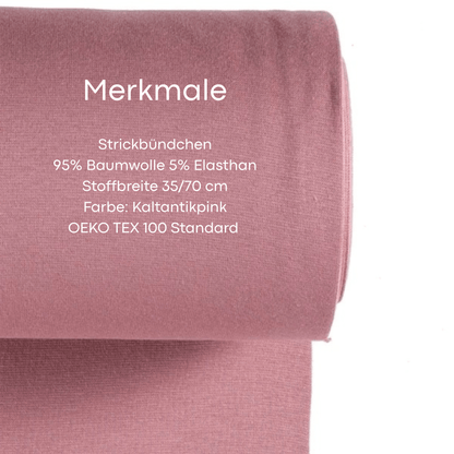 Strickbündchen Kaltantikpink 0,5m Meterware – elastisches Bündchen OEKO TEX 100 für Kleidung
