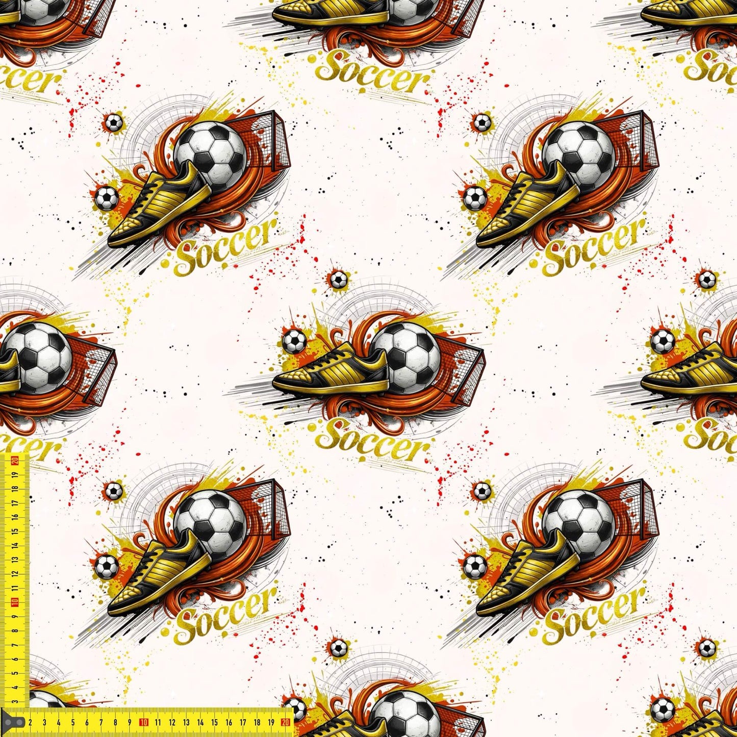 Kick & Goal French Terry – hochwertiger Kinderstoff mit Fußball & Tor
