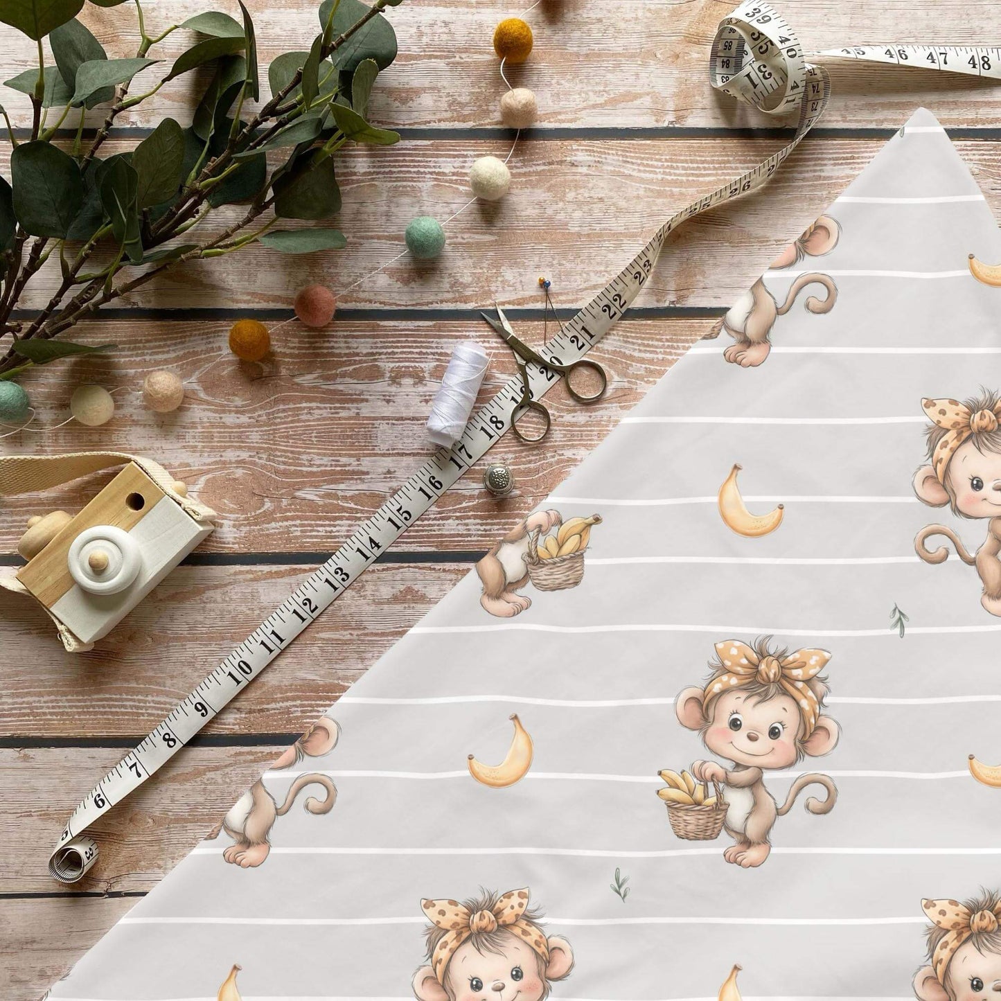Affe mit Haarband Kinderstoff – Jersey Stoff Meterware mit Affenmotiv
