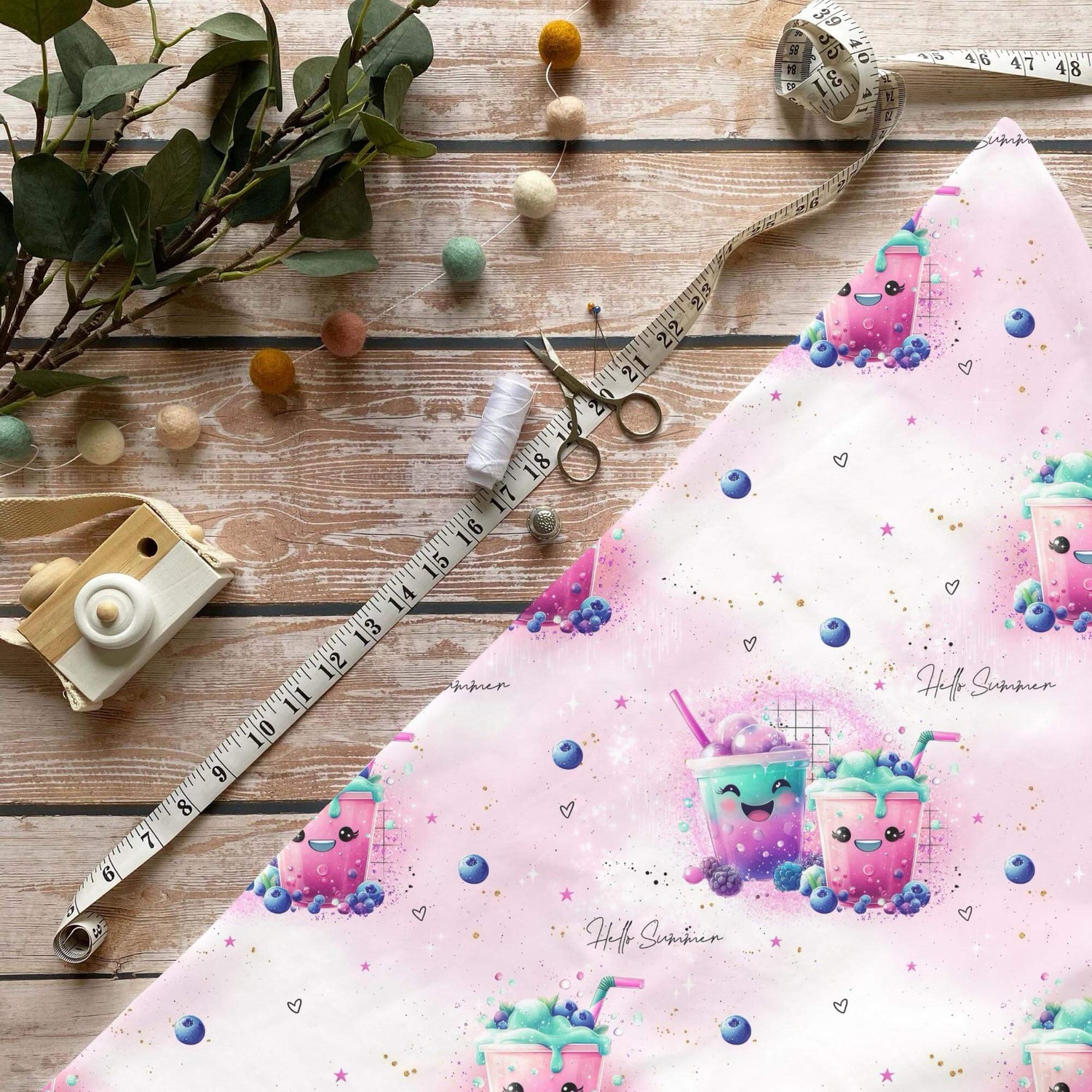 Smoothie Blaubeeren Kinderstoff – Jersey Stoff Meterware mit Smoothie Motiv
