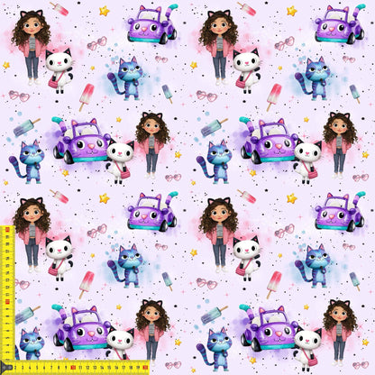 Kitty Pop Dream Musselin – leichter Stoff für Baby‑ und Kinderkleidung im Pop‑Art‑Look
