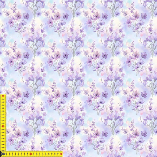 Lavendelgarten Stoff auf Jersey – florales Aquarellmotiv OEKO‑TEX 100

