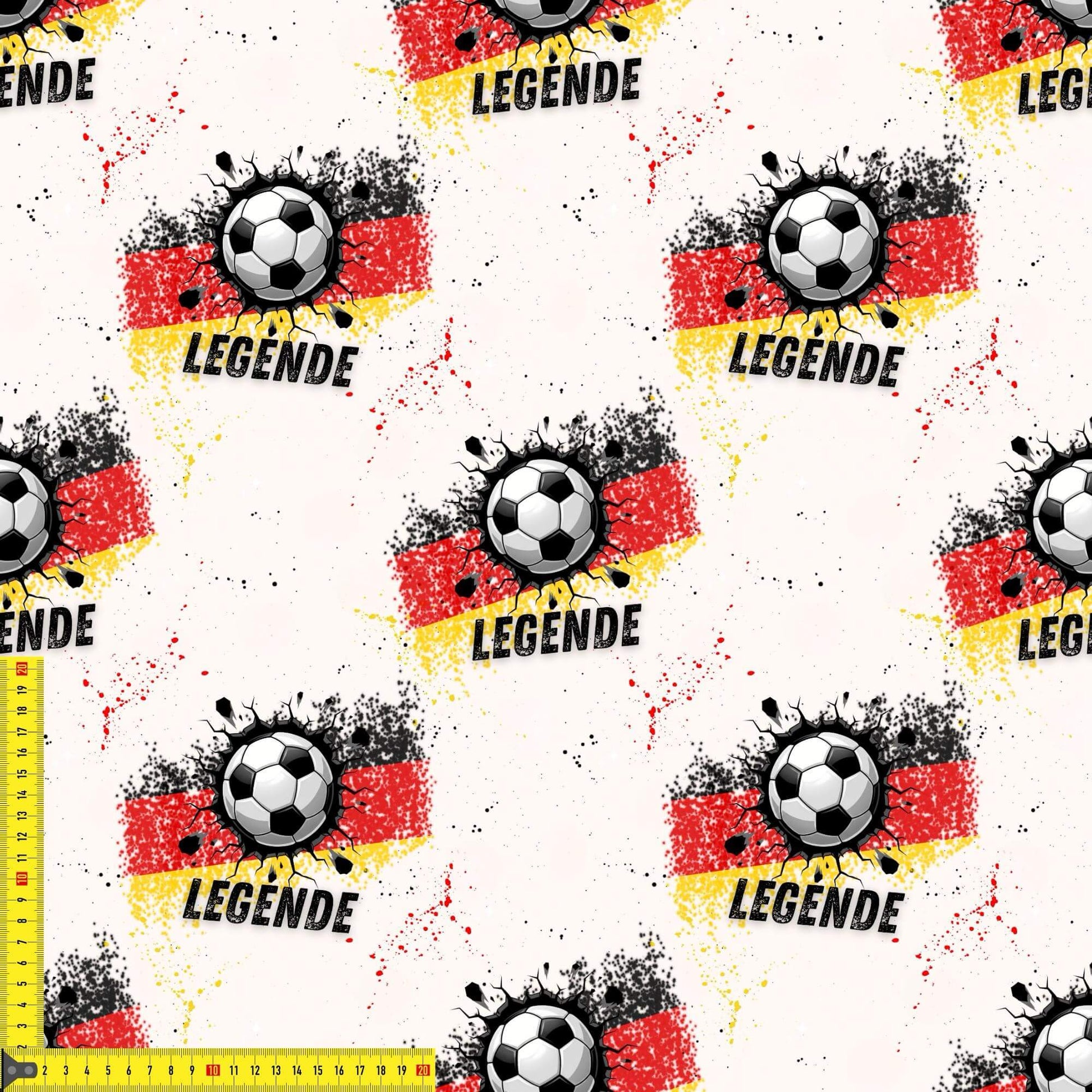 Legenden am Ball French Terry – hochwertiger Stoff mit Fußball & Flagge
