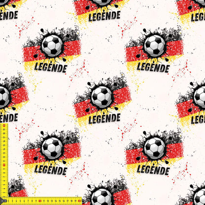 Legenden am Ball French Terry – hochwertiger Stoff mit Fußball & Flagge
