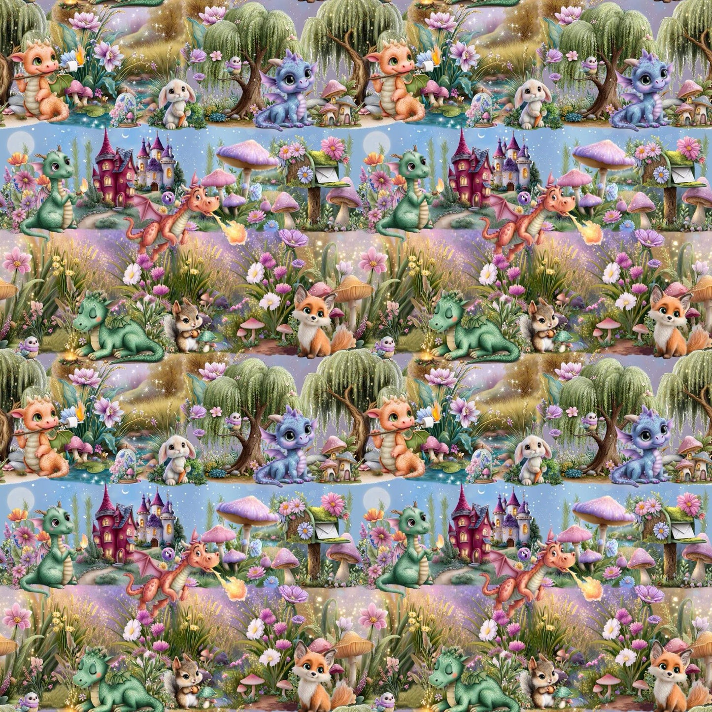 Musselin mit Drachen Tal Design für leichte Sommerkleidung