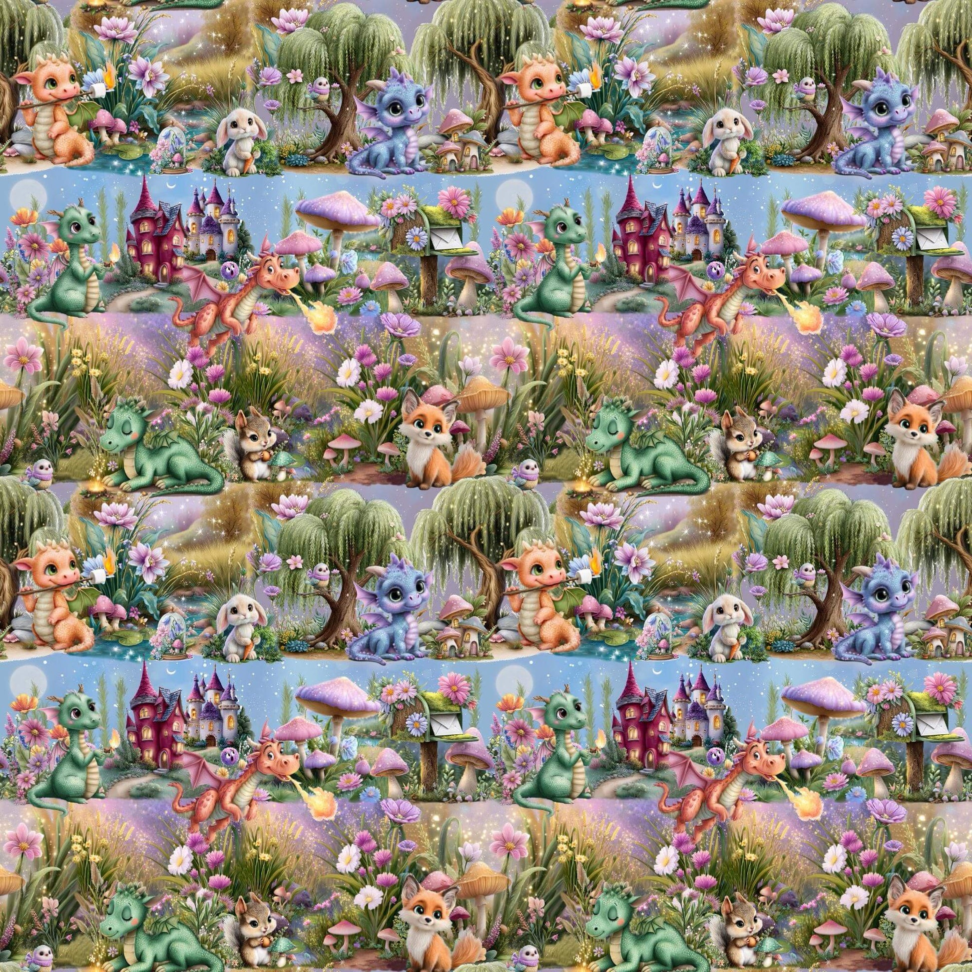 Musselin mit Drachen Tal Design für leichte Sommerkleidung