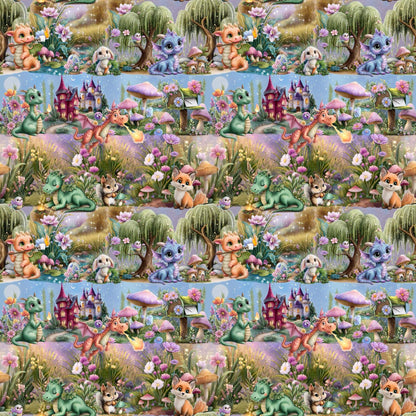 Musselin mit Drachen Tal Design für leichte Sommerkleidung